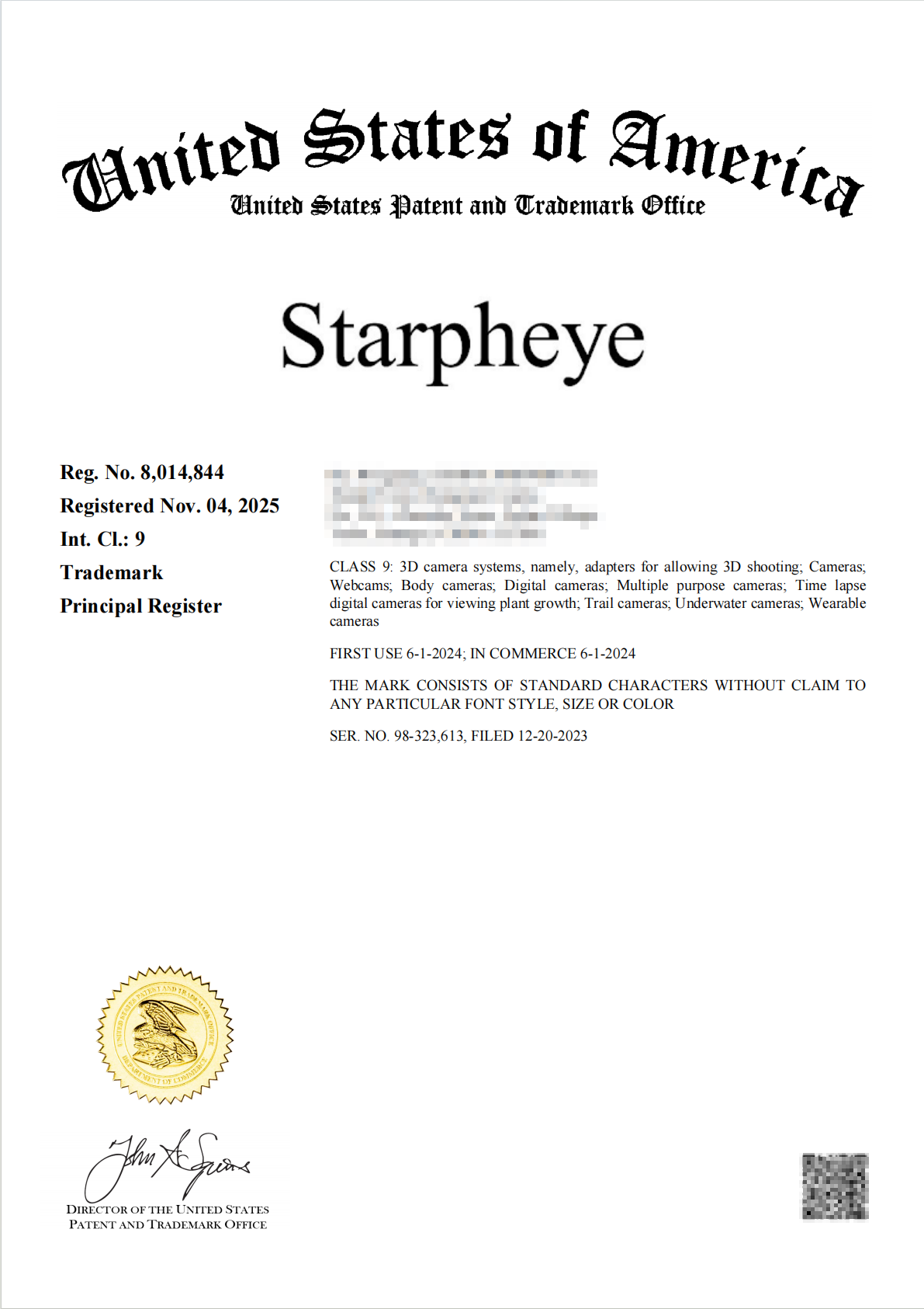 Starpheye-脱敏.png Starpheye US Trademark Registered(图2)
